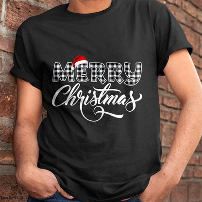 Merry Christmas Buffalo Black and White Plaid for Men Women T-Shirt - Christmas Unisex T-Shirt/Hoodie/Sweatshirt - NINA00