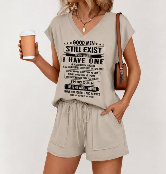 JANUARY - V-Neck Lounge Set A09-762 | GOOD MEN STILL EXIST - GIFT FROM HUSBAND FOR WIFE - NINA01 (SKU2607-89-01)