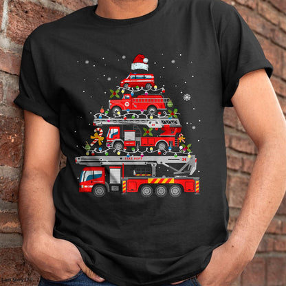 Firefighter Fire Truck Christmas Tree Lights Santa Fireman T-Shirt - Christmas Unisex T-Shirt/Hoodie/Sweatshirt - NINA00