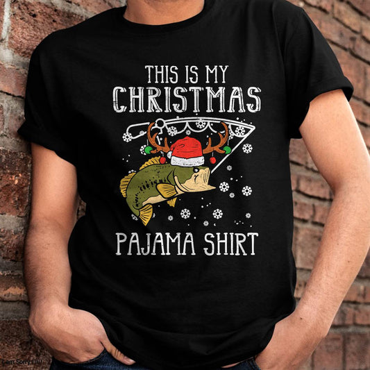 This is My Christmas Pajama Shirt Fishing Xmas T-Shirt