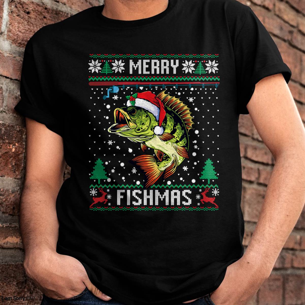 Merry Fishmas Bass Fish Fishing Christmas Ugly Sweater Xmas T-Shirt