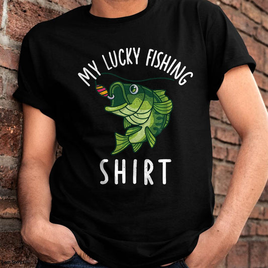Youth Boy My Lucky Fishing-Shirt Funny Bass Fish Dad Gift T-Shirt