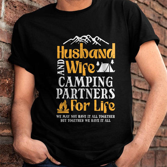 Husband Wife Camping Partners Couple Match Camper - Camping T-Shirt
