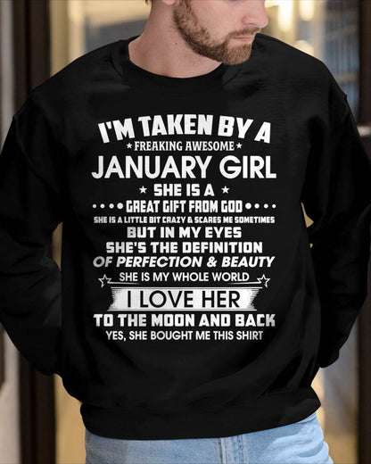 JANUARY – I'M TAKEN BY A FREAKING AWESOME DECEMBER GIRL SHE IS A GREAT GIFT FROM GOD – FROM WIFE – NINA01 (SKU2603-259-01)