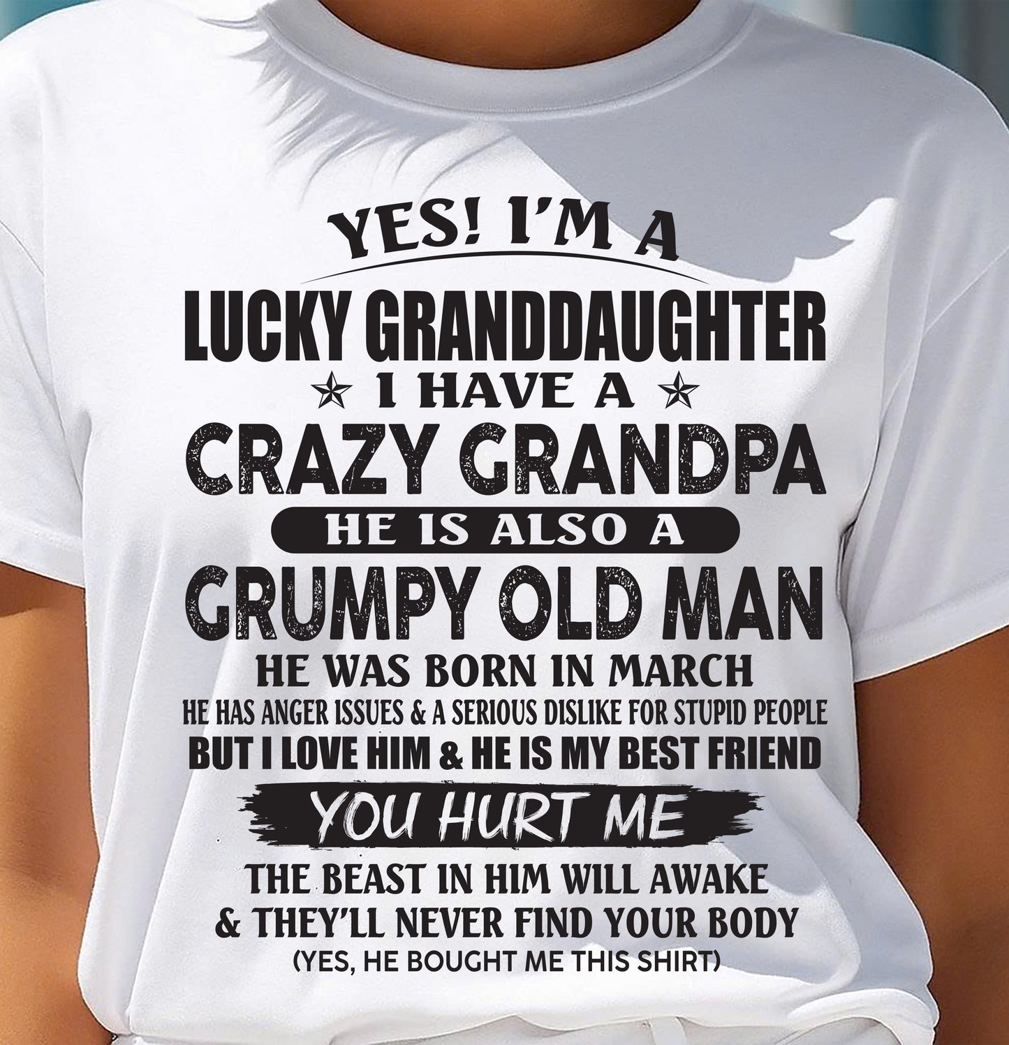 MARCH - LUCKY GRANDDAUGHTER OF CRAZY GRANDPA - PERFECT GIFT FOR YOUR GRANDDAUGHTER FROM GRANDPA - NINA03 (SKU10-150-03)