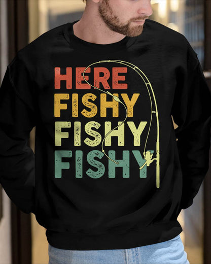 Fishing Here-Fishy Bass Fish Dad Funny T-Shirt