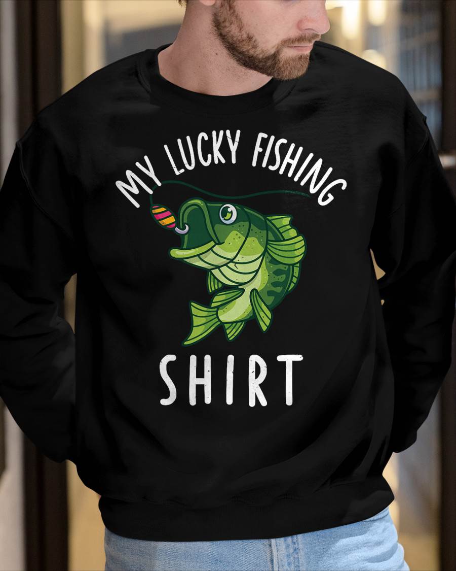 Youth Boy My Lucky Fishing-Shirt Funny Bass Fish Dad Gift T-Shirt