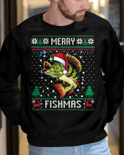 Merry Fishmas Bass Fish Fishing Christmas Ugly Sweater Xmas T-Shirt