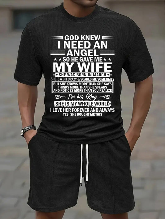 MARCH - GOD KNEW I NEED AN ANGEL SO HE GAVE ME MY WIFE | Waffle casual suit A09-739 | - GIFT FOR HUSBAND FROM WIFE - NINA03 (SKU2607-36-03)