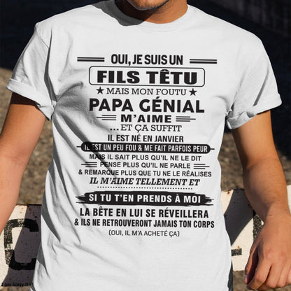 JANVIER - Oui, je suis un garçon têtu – T-shirt | Cadeau d’anniversaire de papa pour son fils - NINA01 / fr01 (SKU12-260-01)