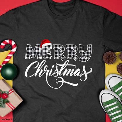 Merry Christmas Buffalo Black and White Plaid for Men Women T-Shirt - Christmas Unisex T-Shirt/Hoodie/Sweatshirt - NINA00