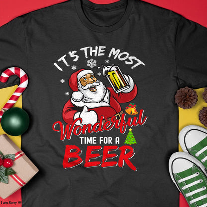 Funny Christmas Santa Claus Drinking Beer Wonderful Time T-Shirt - Christmas Unisex T-Shirt/Hoodie/Sweatshirt - NINA00