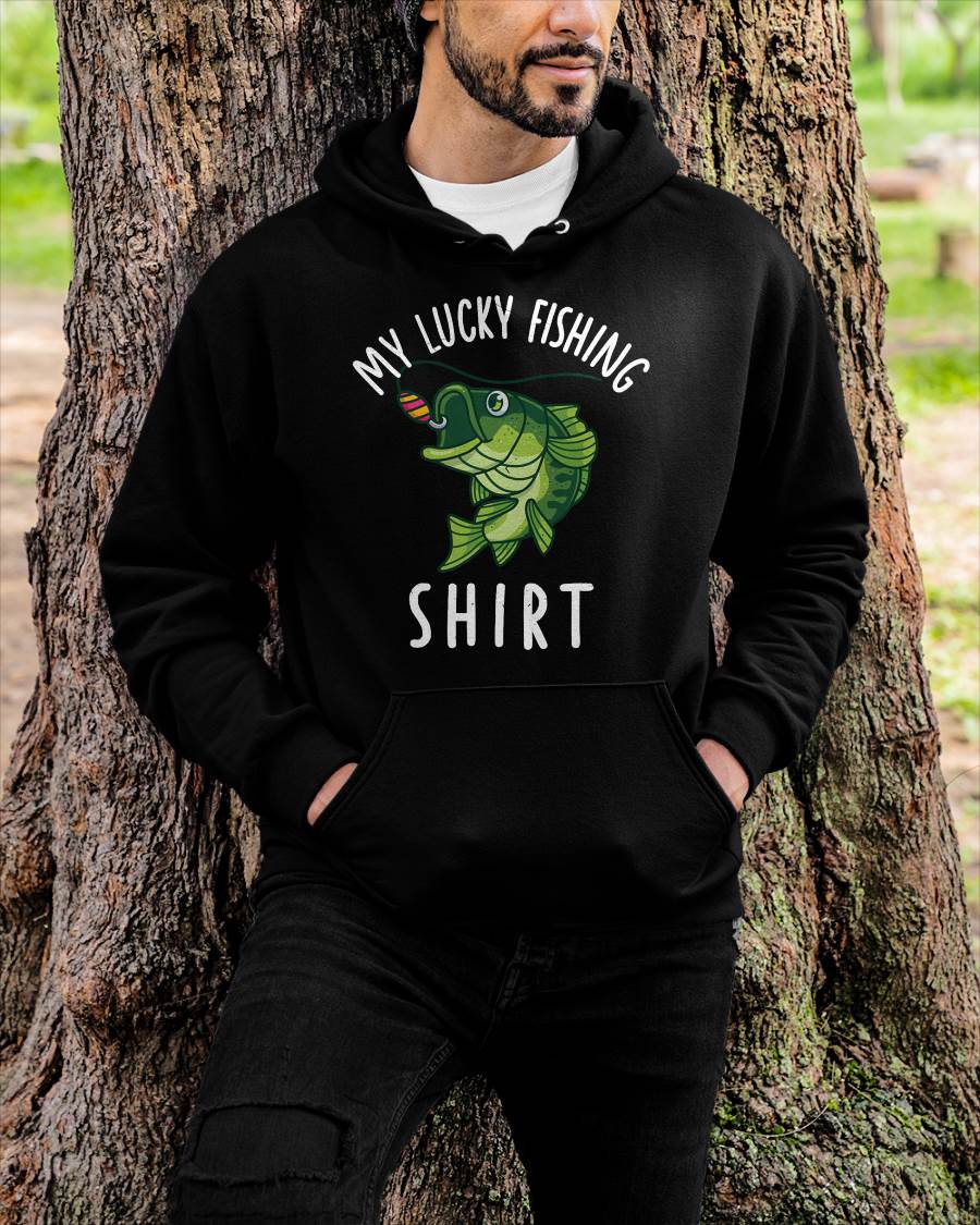 Youth Boy My Lucky Fishing-Shirt Funny Bass Fish Dad Gift T-Shirt
