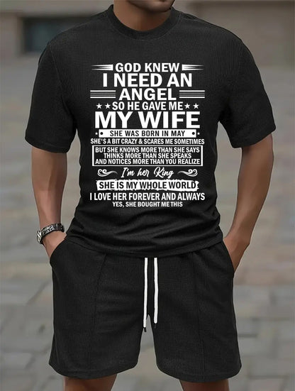 MAY - GOD KNEW I NEED AN ANGEL SO HE GAVE ME MY WIFE | Waffle casual suit A09-739 | - GIFT FOR HUSBAND FROM WIFE - NINA05 (SKU2607-36-05)