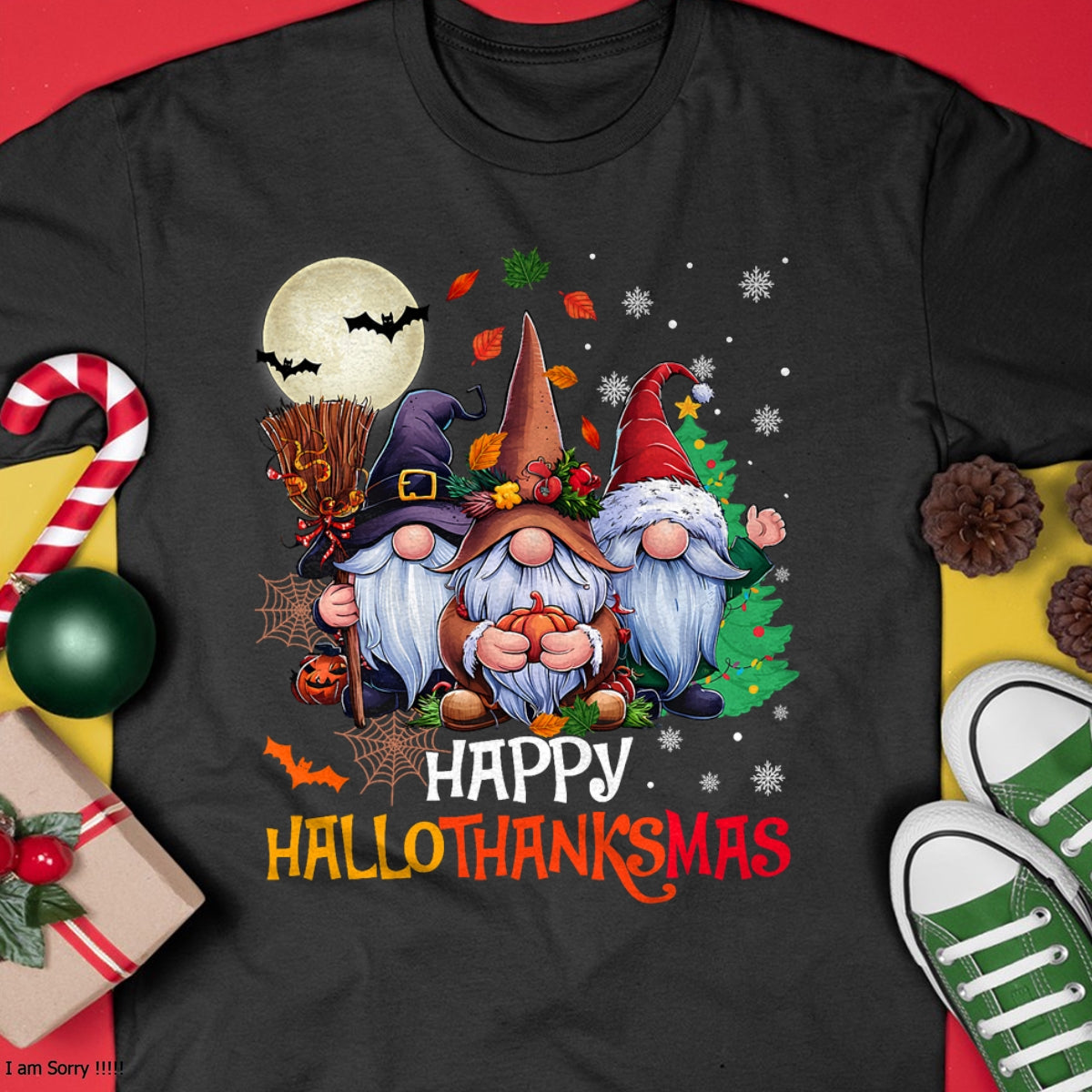 Happy Hallothanksmas Gnomes Lover Halloween Merry Christmas T-Shirt - Christmas Unisex T-Shirt/Hoodie/Sweatshirt - NINA00
