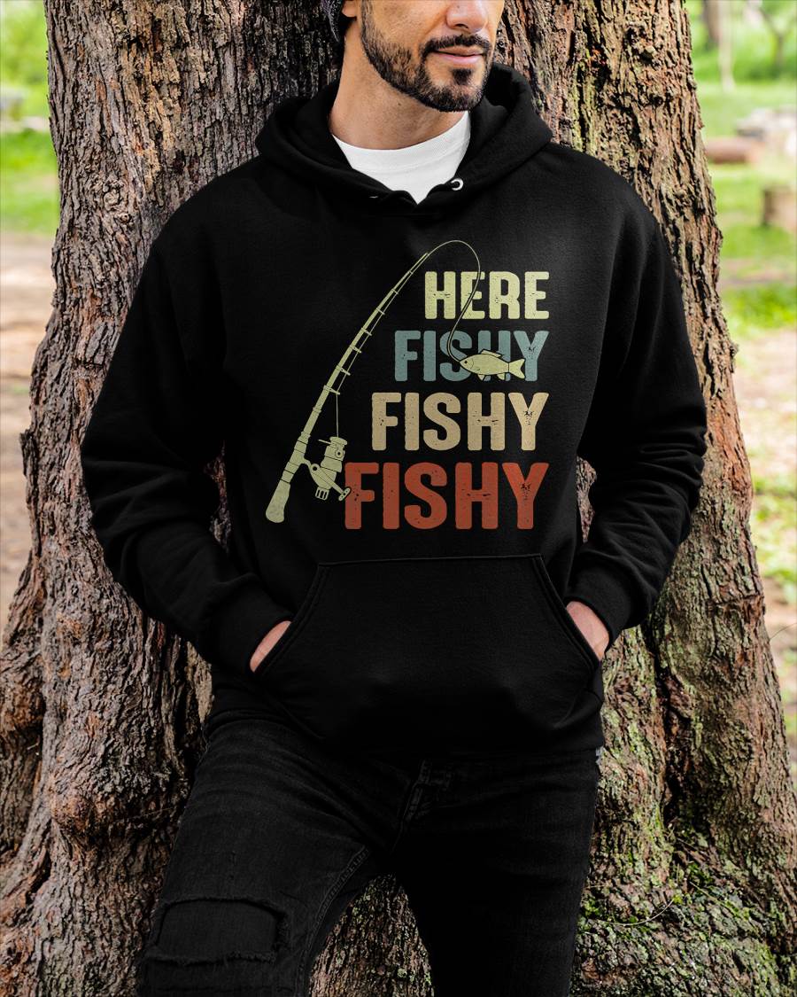 Here Fishy Fishy Fishy Fishing Angler Deep Sea Fishing Funny T-Shirt