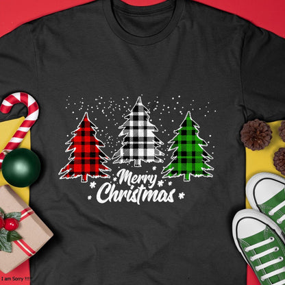 Merry Christmas Tree Xmas Buffalo Plaid Red White Green T-Shirt - Christmas Unisex T-Shirt/Hoodie/Sweatshirt - NINA00