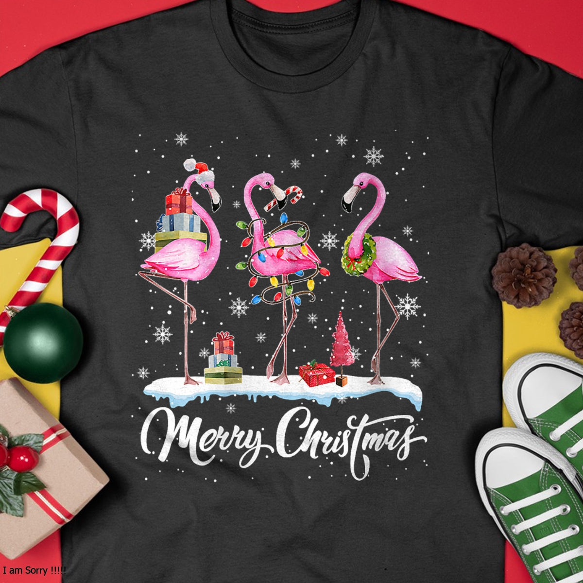 Merry Christmas Hat Santa Flamingo Light Christmas NINA T-Shirt - Christmas Unisex T-Shirt/Hoodie/Sweatshirt - NINA00