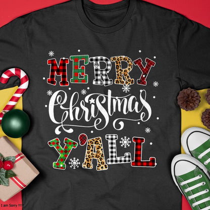 Christmas Shirts for Family, Funny christmas shirts, Christmas Unisex T-Shirt/Hoodie/Sweatshirt HLT00 - Merry Christmas Ya'll Leopard Buffalo Plaid Pajama Family T-Shirt