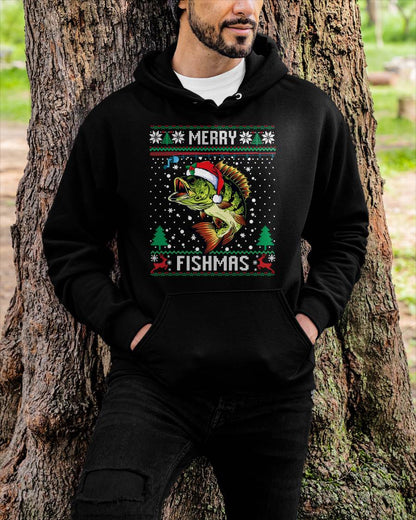 Merry Fishmas Bass Fish Fishing Christmas Ugly Sweater Xmas T-Shirt