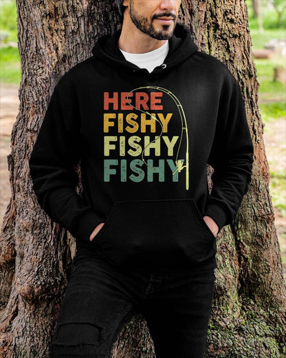 Fishing Here-Fishy Bass Fish Dad Funny T-Shirt