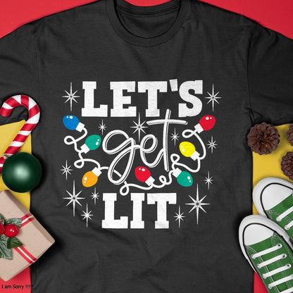 Let's Get Lit Drinking Santa Hat Christmas Lights Funny T-Shirt - Christmas Unisex T-Shirt/Hoodie/Sweatshirt - NINA00