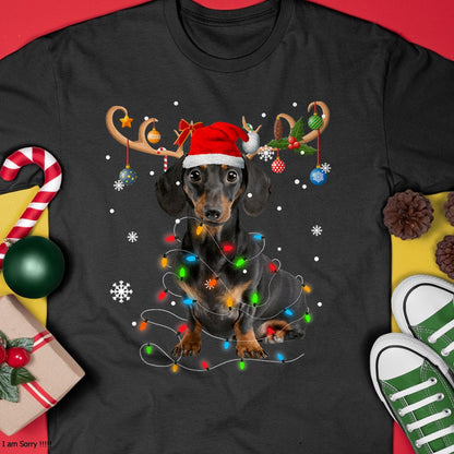 Funny Dachshund Christmas Reindeer Christmas Lights Pajama T-Shirt - Christmas Unisex T-Shirt/Hoodie/Sweatshirt - NINA00