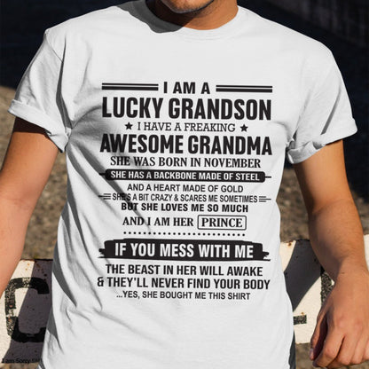 I Am A Lucky Grandson T-Shirt – Birthday Gift From November Grandma / Woman - NINA11 (SKU11-29-11)