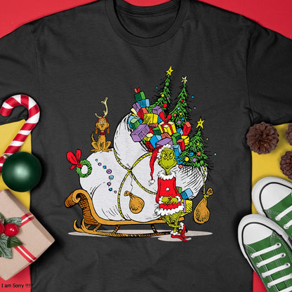 Christmas Shirts for Family, Funny christmas shirts, Christmas Unisex T-Shirt/Hoodie/Sweatshirt HLT00 - Dr. Seuss Grinch Sleigh T-shirt T-Shirt