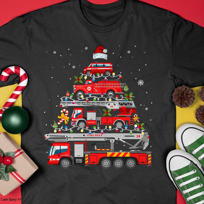 Firefighter Fire Truck Christmas Tree Lights Santa Fireman T-Shirt - Christmas Unisex T-Shirt/Hoodie/Sweatshirt - NINA00