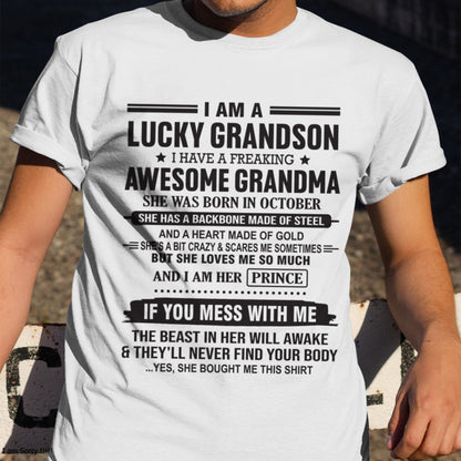 I Am A Lucky Grandson T-Shirt – Birthday Gift From October Grandma / Woman - NINA10 (SKU11-29-10)