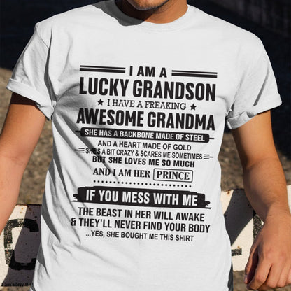 I Am A Lucky Grandson T-Shirt – Birthday Gift From Grandma / Woman - NINA00 (SKU11-29-00)