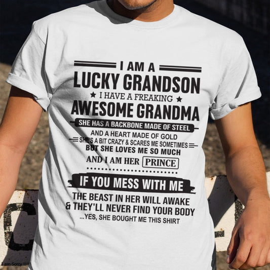 I Am A Lucky Grandson T-Shirt – Birthday Gift From Grandma / Woman - NINA00 (SKU11-29-00)