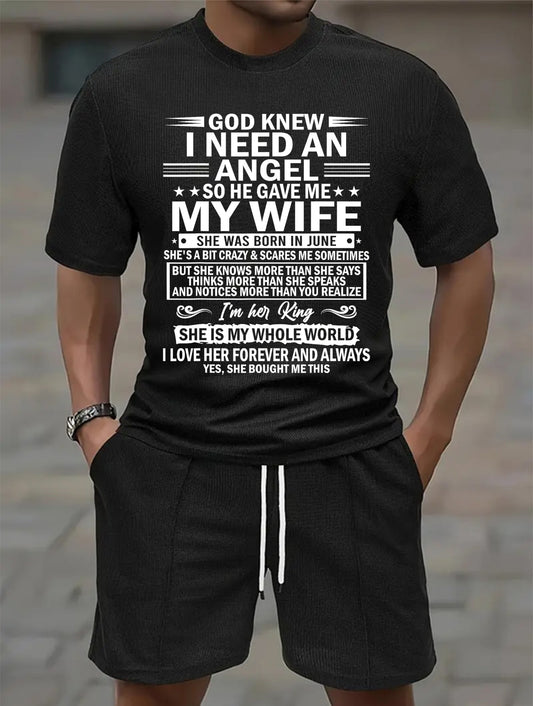 JUNE - GOD KNEW I NEED AN ANGEL SO HE GAVE ME MY WIFE | Waffle casual suit A09-739 | - GIFT FOR HUSBAND FROM WIFE - NINA06 (SKU2607-36-06)