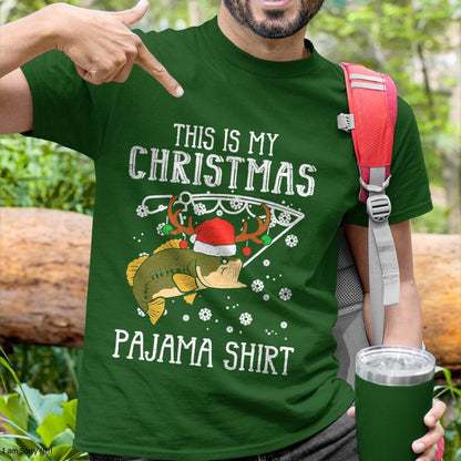 This is My Christmas Pajama Shirt Fishing Xmas T-Shirt
