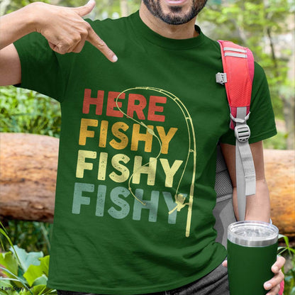 Fishing Here-Fishy Bass Fish Dad Funny T-Shirt