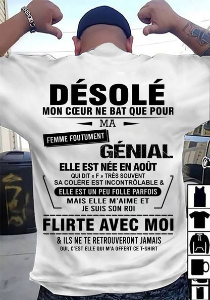 AOÛT - DÉSOLÉ, MON CŒUR NE BAT QUE POUR MA FEMME FOUTUMENT GÉNIALE — DE SA FEMME - FR08 / NINA08 (SKU26T-01258-08)
