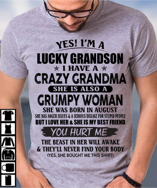 AUGUST - LUCKY GRANDSON OF CRAZY GRANDMA -  PERFECT GIFT FROM GRANDMA - NINA08 (SKU12-113-08)