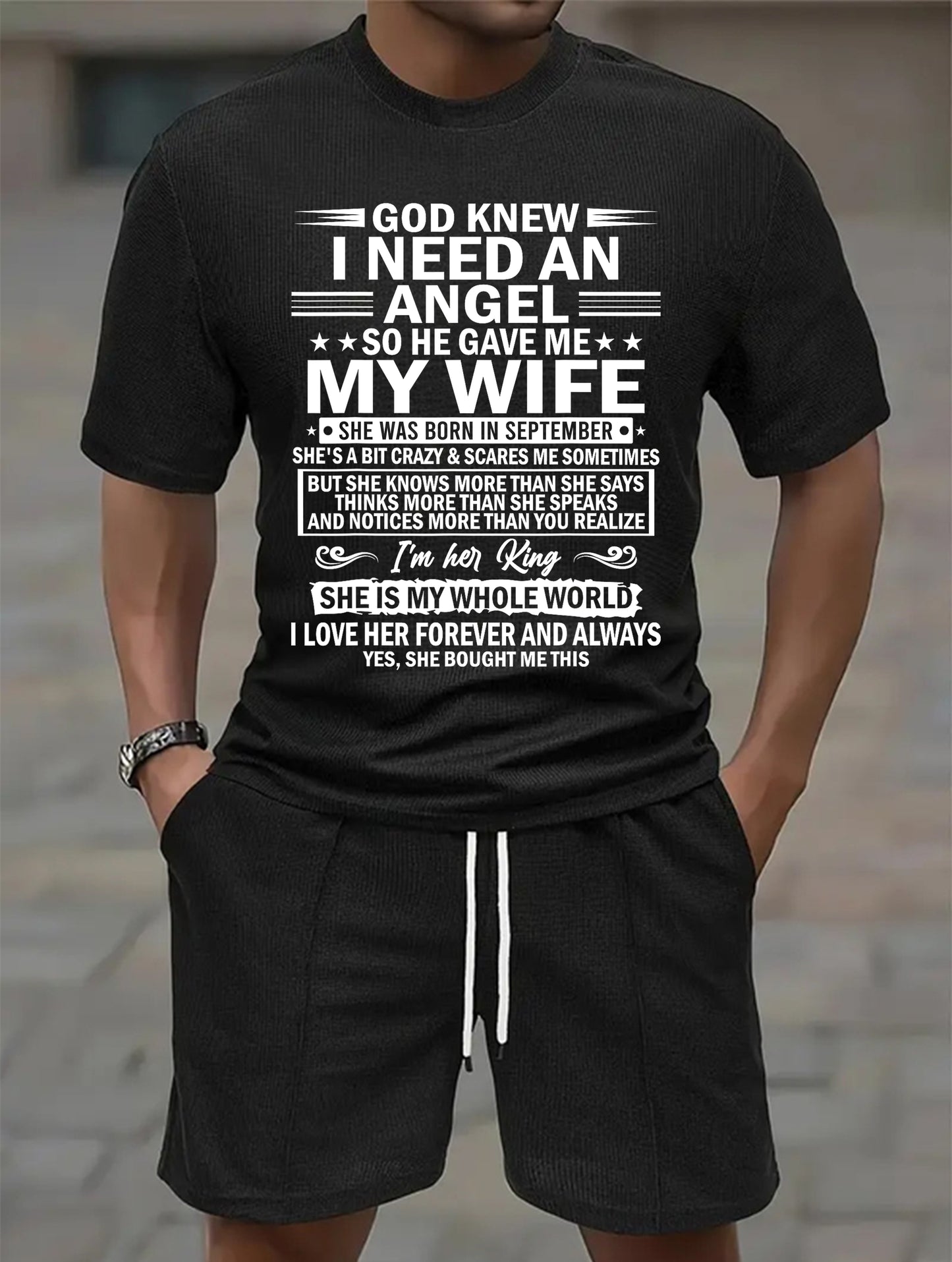 SEPTEMBER - GOD KNEW I NEED AN ANGEL SO HE GAVE ME MY WIFE | Waffle casual suit A09-739 | - GIFT FOR HUSBAND FROM WIFE - NINA09 (SKU2607-36-09)
