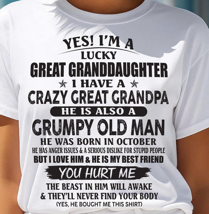 OCTOBER - LUCKY GREAT GRANDDAUGHTER OF CRAZY GREAT GRANDPA - PERFECT GIFT FROM GREAT GRANDPA - NINA10 (SKU12-287-10)