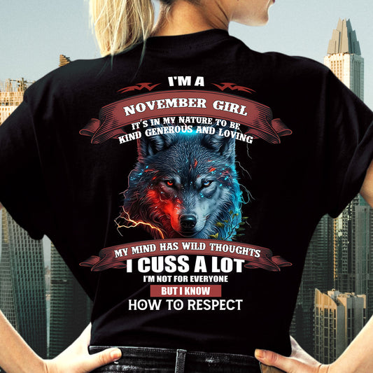 NOVEMBER - KIND, GENEROUS AND LOVING GIRL - BIRRTHDAY T-SHIRT FOR WOMAN - FMA / NINA11 (SKU12-300-11)