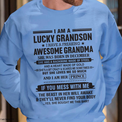 I Am A Lucky Grandson T-Shirt – Birthday Gift From December Grandma / Woman - NINA12 (SKU11-29-12)