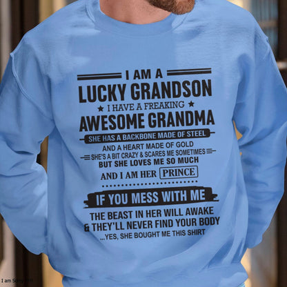 I Am A Lucky Grandson T-Shirt – Birthday Gift From Grandma / Woman - NINA00 (SKU11-29-00)