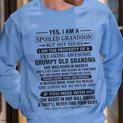 Yes I’m A Stubborn Grandson T-Shirt – Birthday Gift From March Grandma / Woman - NINA03 (SKU10-171-03)