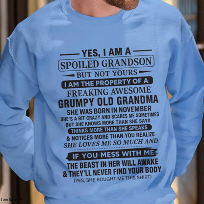 Yes I’m A Stubborn Grandson T-Shirt – Birthday Gift From November Grandma / Woman - NINA11 (SKU10-171-11)