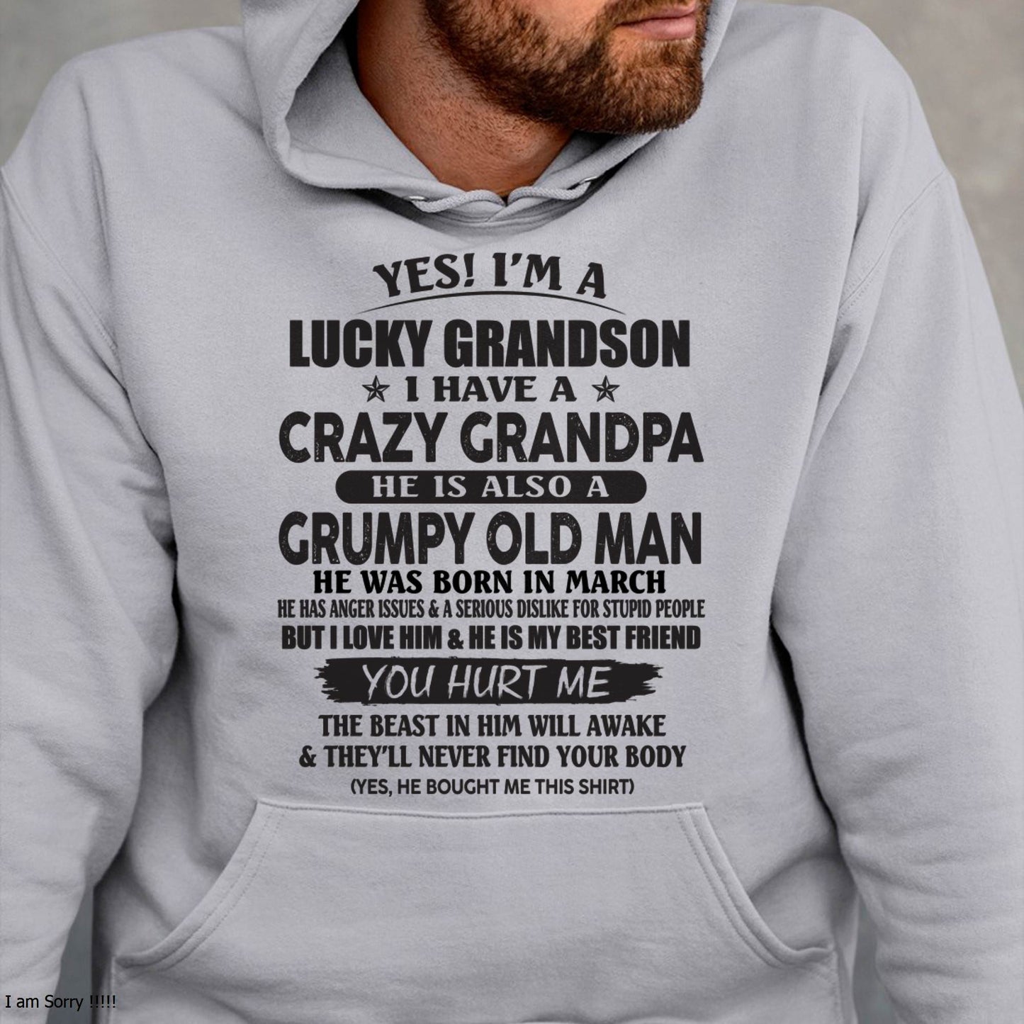 MARCH - LUCKY GRANDSON OF CRAZY GRANDPA -  PERFECT GIFT FROM GRANDPA - NINA03 (SKU12-145-03)