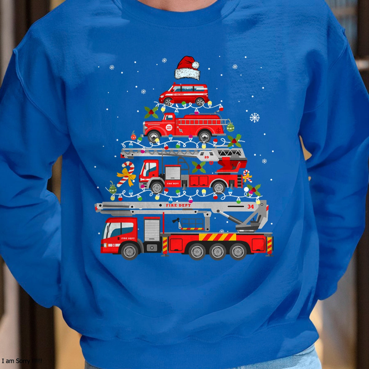 Firefighter Fire Truck Christmas Tree Lights Santa Fireman T-Shirt - Christmas Unisex T-Shirt/Hoodie/Sweatshirt - NINA00