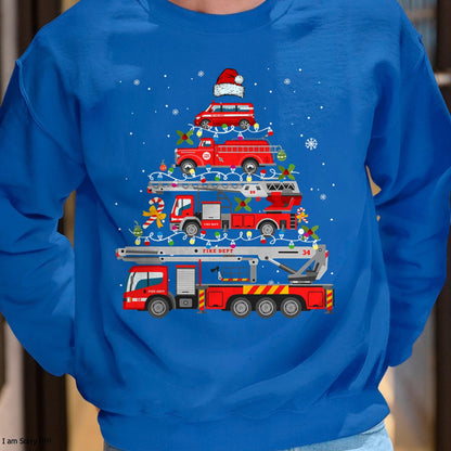 Firefighter Fire Truck Christmas Tree Lights Santa Fireman T-Shirt - Christmas Unisex T-Shirt/Hoodie/Sweatshirt - NINA00