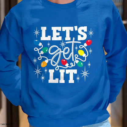 Let's Get Lit Drinking Santa Hat Christmas Lights Funny T-Shirt - Christmas Unisex T-Shirt/Hoodie/Sweatshirt - NINA00