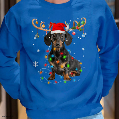 Funny Dachshund Christmas Reindeer Christmas Lights Pajama T-Shirt - Christmas Unisex T-Shirt/Hoodie/Sweatshirt - NINA00